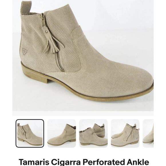 Tamaris Shoes - Tamaris Cigarra Perforated Ankle Bootie-Biege-Sz 40/9.5 Versatile Chic Timeless